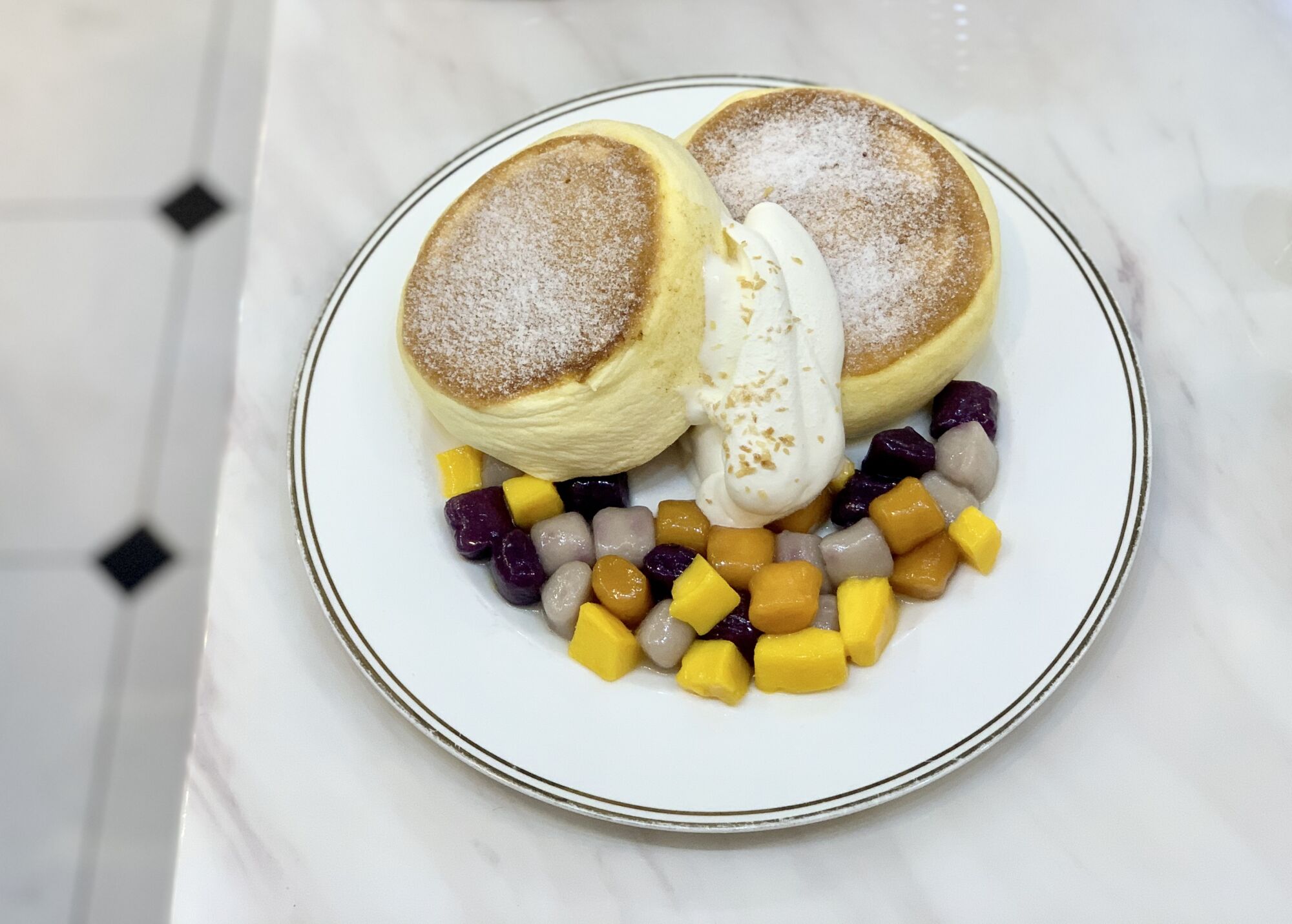 Sago and Mango Pancakes from Cafe 1231 Macau Interior at the Table Macau Lifestyle